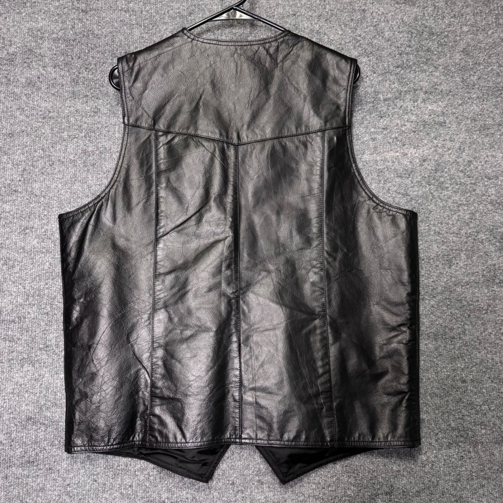 Leather World by Lucky Leather Mens Black Biker Vest XXL Western Snap Front - Picture 4 of 5